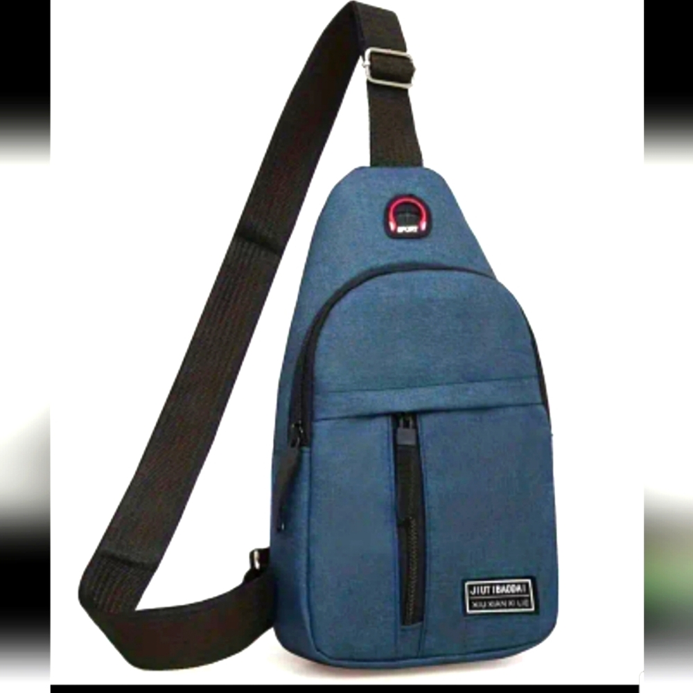 Nylon Lightweight Blue Chest Bag W/ Secure Zipper & Adjustable.